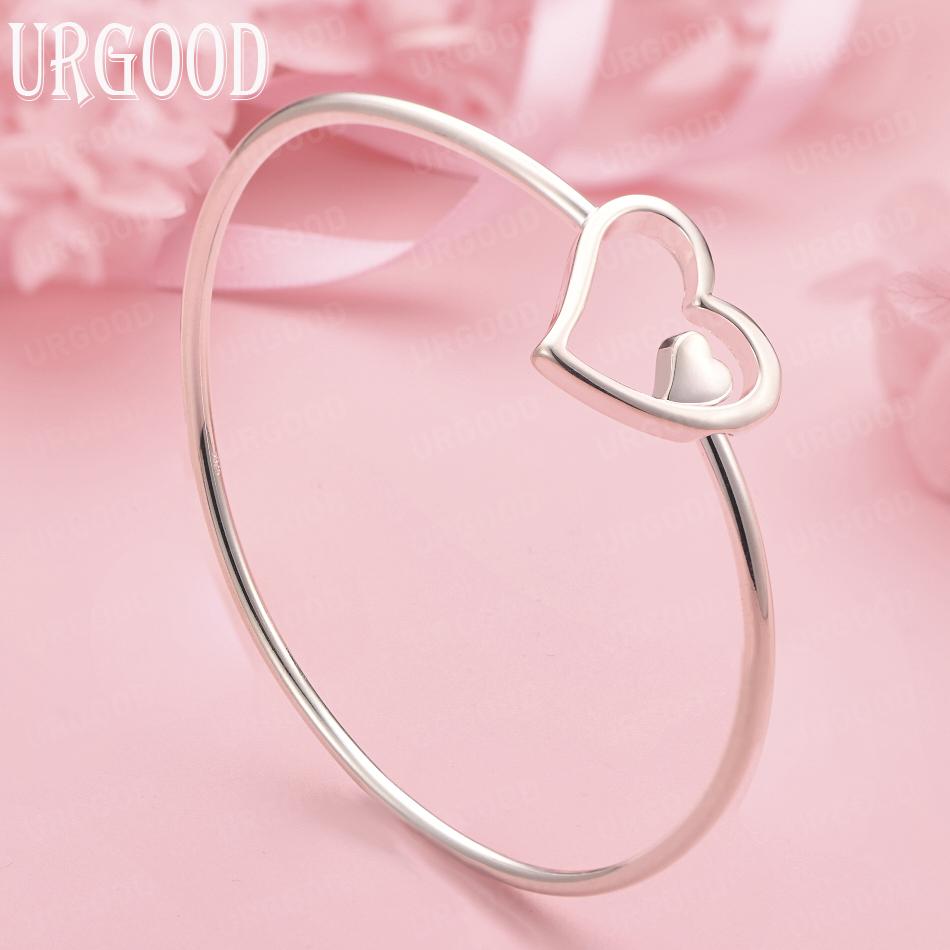 925 Sterling Silver Heart Bangle Wedding Romance Jewelry
