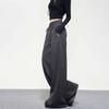Dark Gray Wide Leg Pants Women Korean Simple Office Lady Loose Button Trouser High Waist Casual Female Vintage Spring Pants