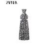 Zaprha 2025 New Arrival Unique and Beautiful Linen Blended Hanging Collar Midi Skirt Dress Fancy 3625664