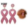 Meaningful Gifts for Her 1 Pair Breast Cancer Earrings Women, Glitter Rhinestone Lightweight Fashion Jewelry Ribbon Drop Dangle Earrings, Awareness