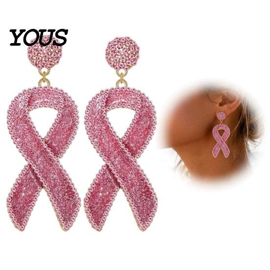 Meaningful Gifts for Her 1 Pair Breast Cancer Earrings Women, Glitter Rhinestone Lightweight Fashion Jewelry Ribbon Drop Dangle Earrings, Awareness
