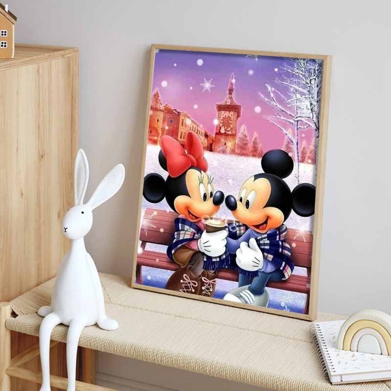 Disney Diamond Painting: Disney Mickey  Minnie Winter Theme Illustration DIY Kit Adult Arts and Crafts Home Decor and Gifts