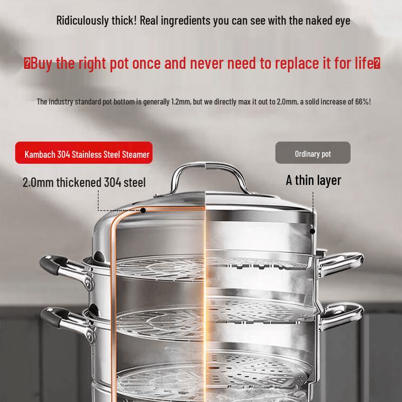 KOBACH 28cm 3-Layer Stainless Steel Steamer Pot