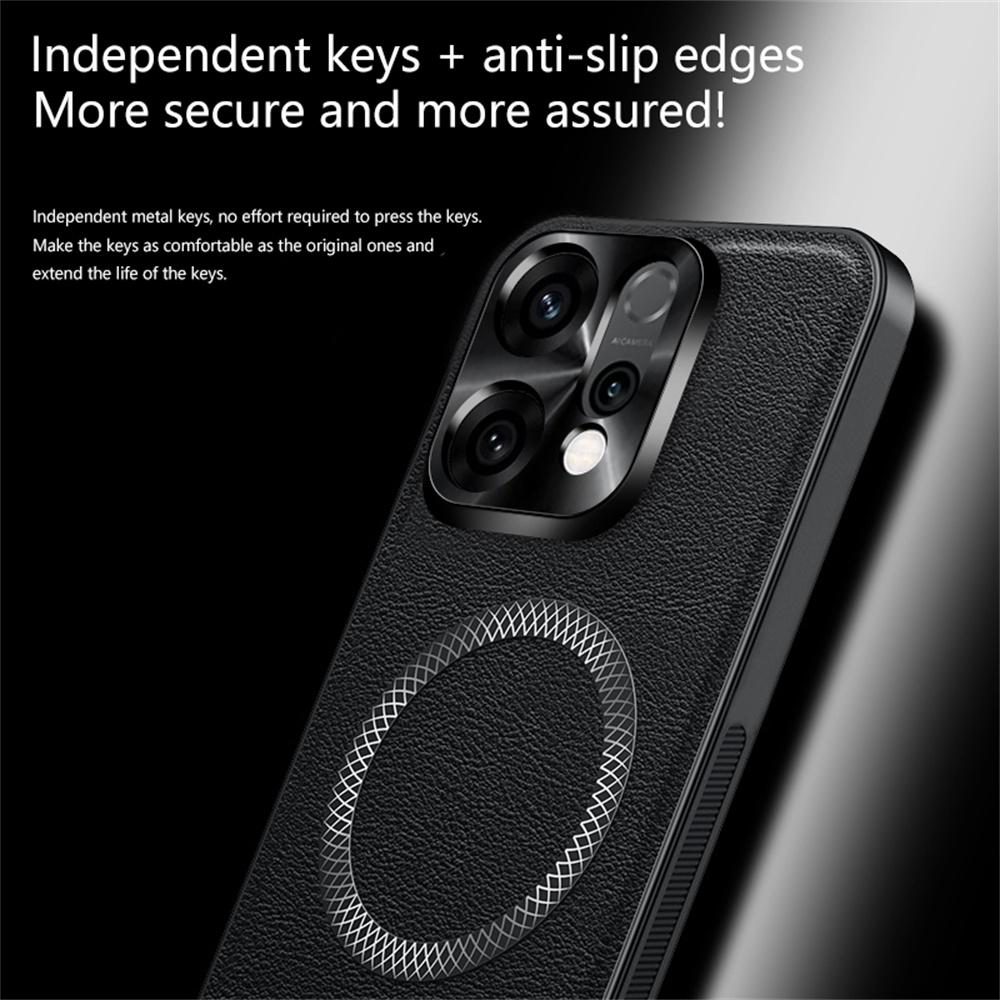 For Oppo Reno14 5G (Global) Deksel Kompatibelt med MagSafe PU TPU PC Telefon Bakdeksel med Metall Linseramme