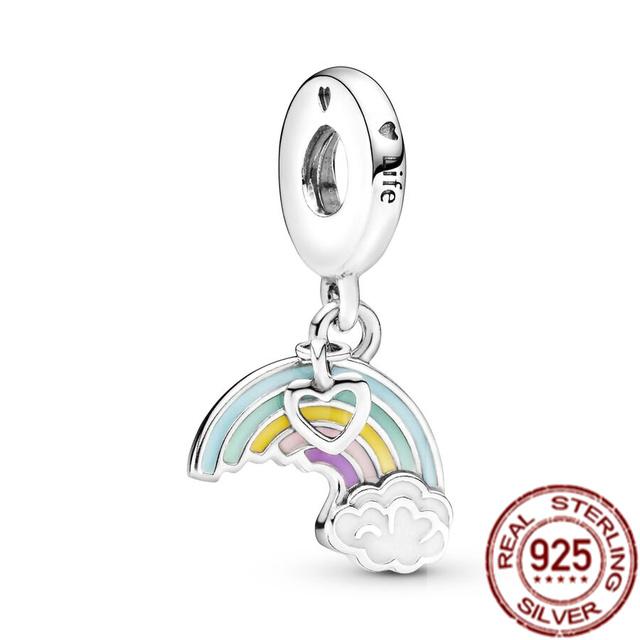 925 Sterling Silver Blue Butterfly Puffer Fish Bead Rainbow Parrot Squid Dangle Charm Fit Original Fasion Bracelet Jewelry Gift