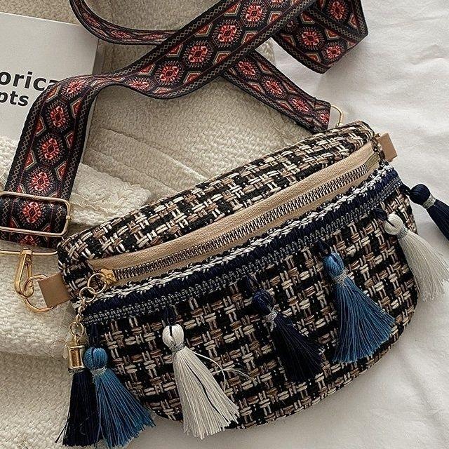 Ethnic Style Handbag Women's Textured Canvas Bag Simple Single Shoulder Crossbody Women's Bag