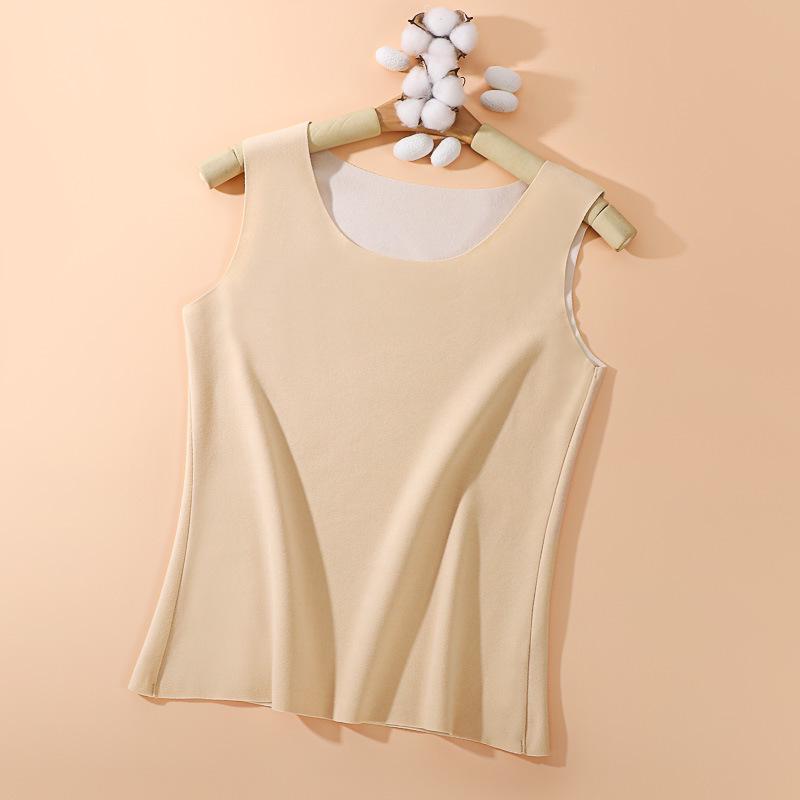 Women's Thick Fleece Seamless Vest - Solid Color Slim Fit, Double-Sided Brushed Base Layer for Autumn & Winter Warmth