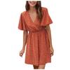 Women's Summer 2022 Ruffle Short Sleeve V Neck Print A Line Mini Dress