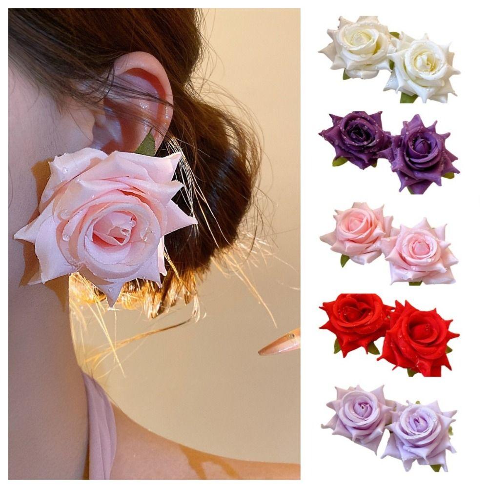Cloth Rose Flower Earrings Solid Color Drop Earrings Fashion Floral Stud Earrings  Beach
