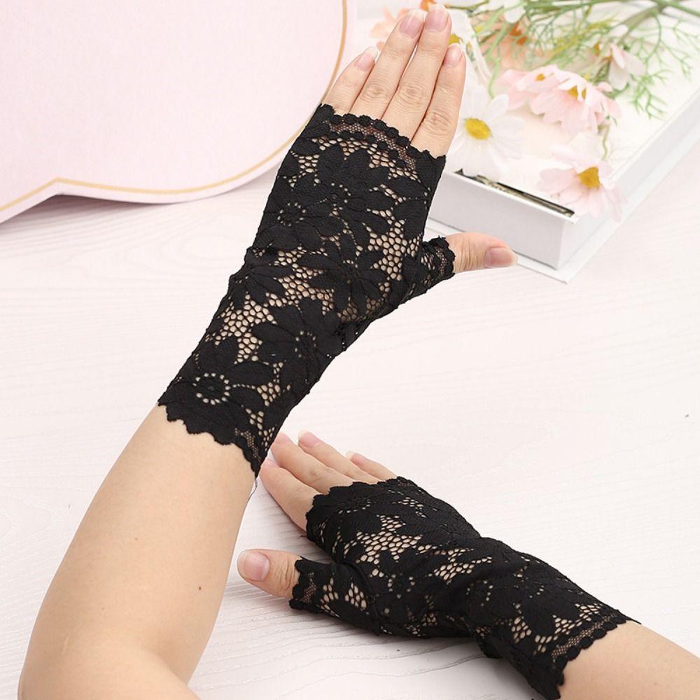 Thin Fabric Lace Sunscreen Gloves Flower Pattern Arm Sleeve Bridal Short Gloves Tattoo Covering