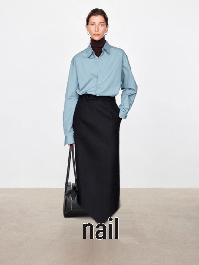Skin-Friendly High-Waist Wool Midi Skirt with Slit - Minimalist Mid-Length Design
