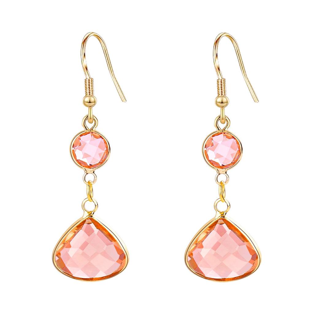 Fresh Copper Water Drop Earrings with Blue & Pink Crystals - Stylish For Women, European & American-Style Jewelry