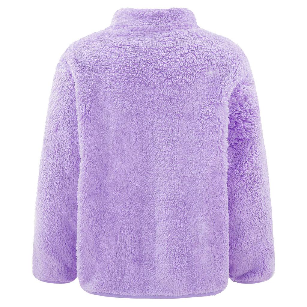 Kids Casual Outerwear Long Sleeve Stand Collar Soft Plush Zipper Closure Pockets Side Warm Jacket
