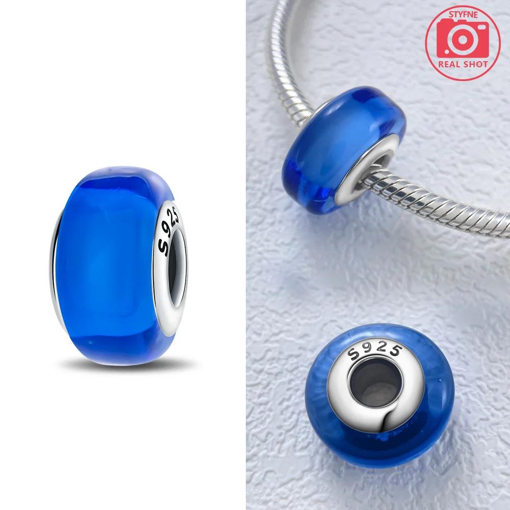 925 Silver Bracelet Women Diy Jewelry Gift Accessories Charms Beads Pink Murano Glass Blue Flower Butterfly Beads