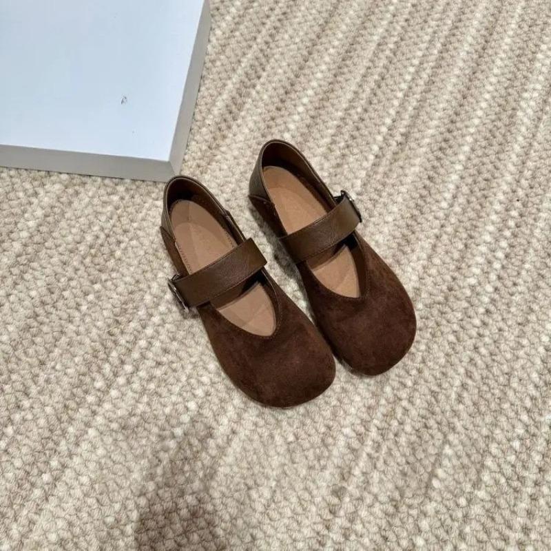 Retro Leopard Print Women's Shallow Mouth Mango Head Single Shoes Women's One-word Buckle Mary Jane Doudou Shoes Ballet Shoes Autumn