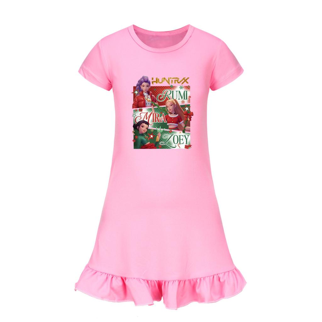 5181 Kinder Mädchen Weihnachten Neujahr Mira Zoey Rumi Bedrucktes Rüschen Kurzarm Freizeitkleid