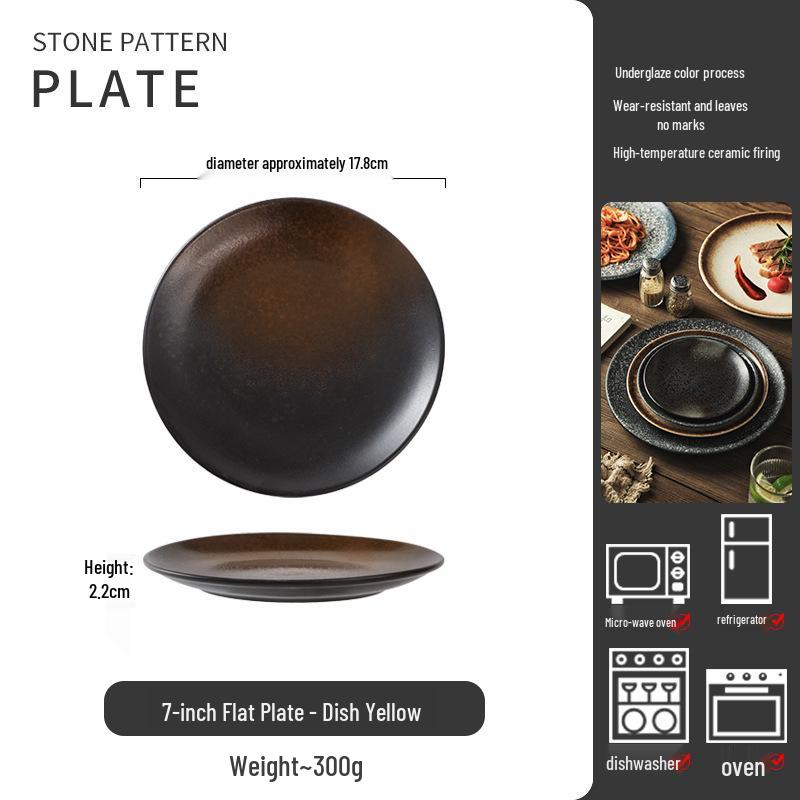 Retro Japanese Ceramic Plate: Creative Black Glaze Dish for Home and Restaurant
