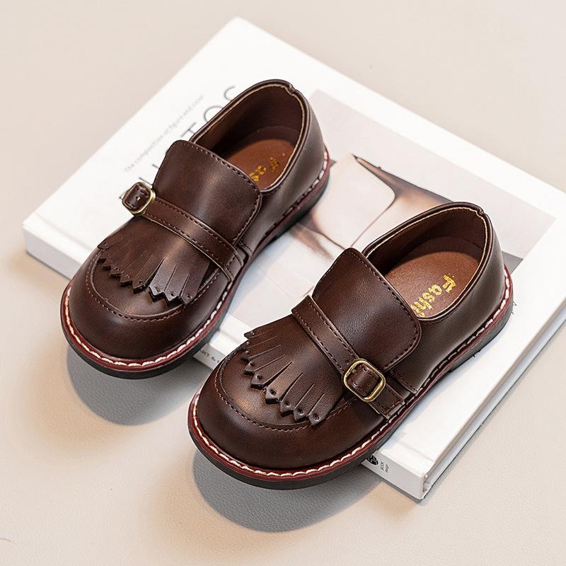 

Девочки лоферы маленькие кожаные туфли 2025 новые туфли на одной педали ретро мягкая подошва осень британский стиль детская обувь 35 yards, inner length 21.9cm коричневый