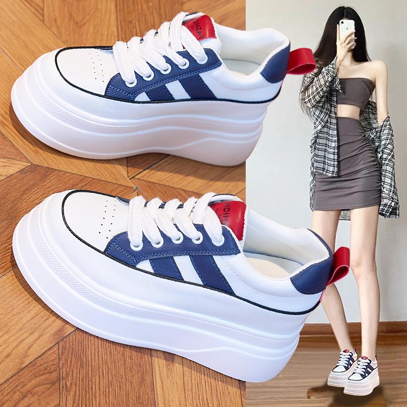 

Белая обувь для женщин, Летняя универсальная повседневная обувь на толстой подошве для миниатюрных женщин 39 синий