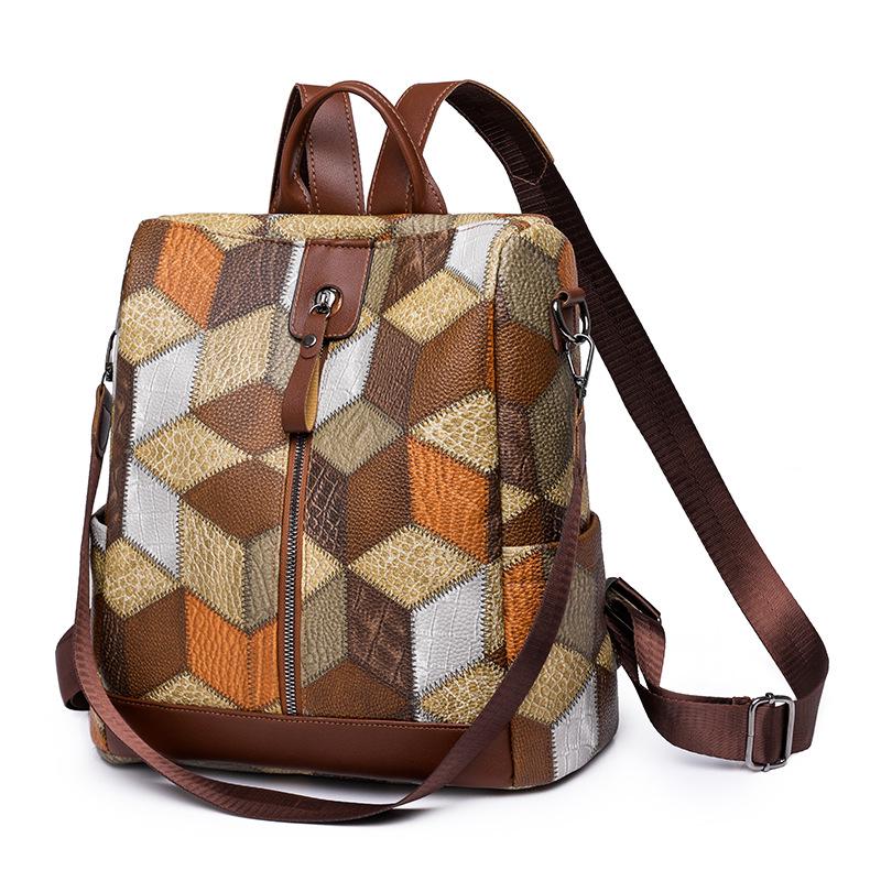 Trendy Women's Anti-Theft Colorblock Backpack - Large Capacity for Travel