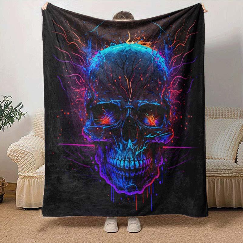 1pc Skull Printing Lightweight Flannel Blanket, Comfortable and Warm Blanket, for Camping Sofa Bed and Couch Office, Suitable for Gift Blanke