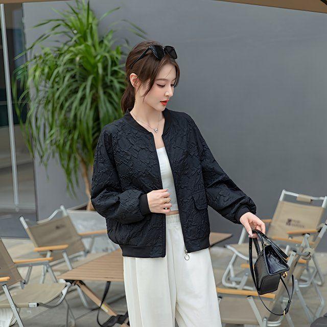 Krátký kabát Ležérní krátký kabát Bunda v korejském stylu Kulatý výstřih Žakárový Oděv na ochranu před sluncem