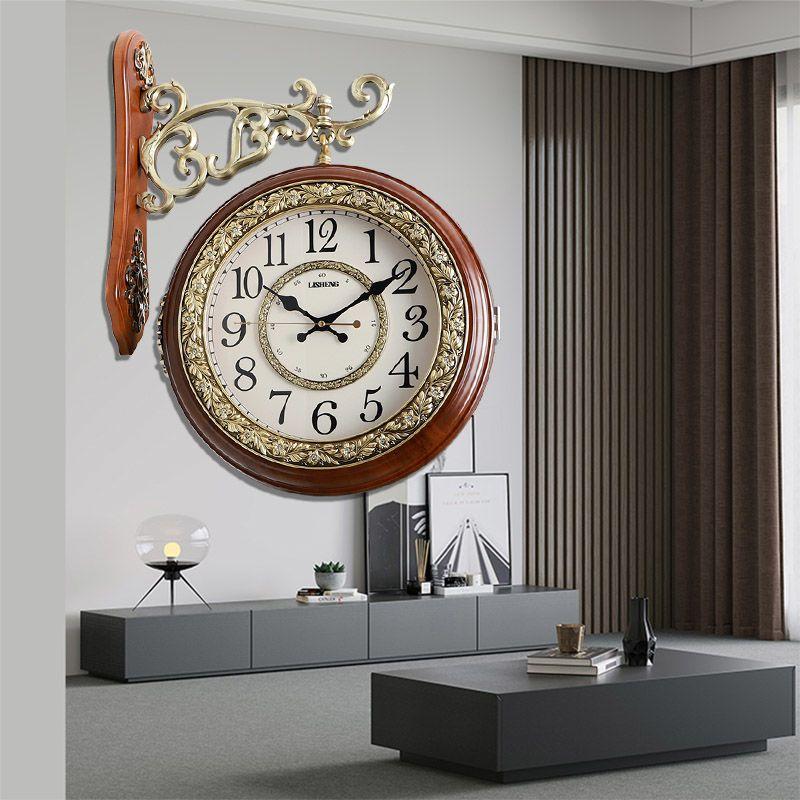 Double-sided Wall Clock Creative Living Room Clock Retro Corner Rotation Wall Watch Entrance Hall Hang Decorative Ornaments