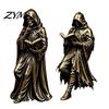 Haunted Bedroom Display Gothic Hooded Reaper Reading Book Resin Statue, Mystical Wizard Skull Figurine Horror Themed Bookshelf Ornament Desktop Decor,