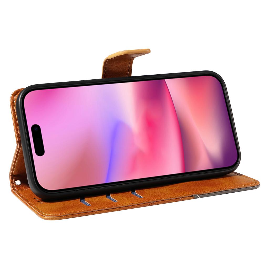 For iPhone 16 Case PU Leather Protective Geometric Line Phone Cover Wrist Strap