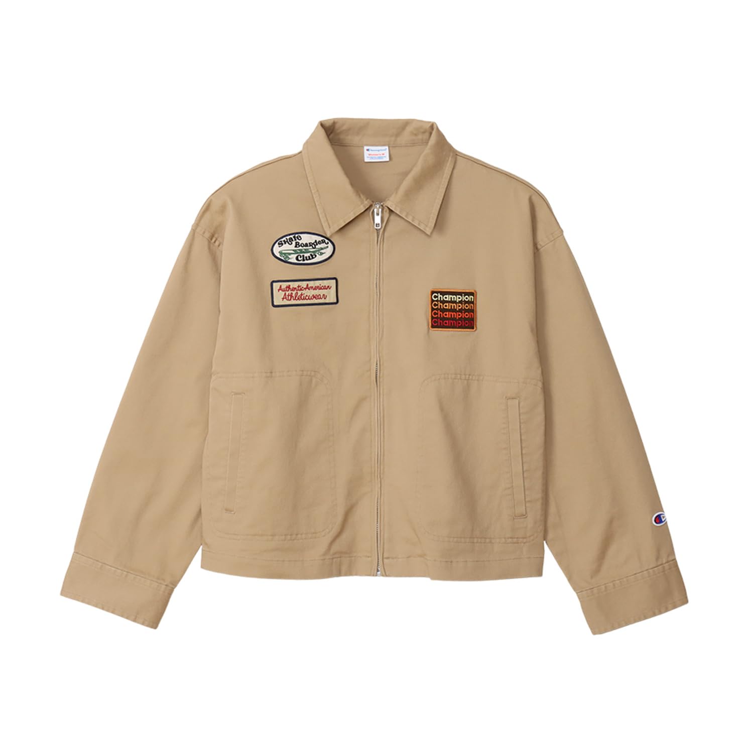 

Long Round Graphic Zip Beige [Champion] Jacket, Sleeve, Neck, Print, Jacket, CW-A601, Women s, бежевый