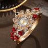 Ladies Peacock Stone Quartz Watch With Hollow Flower Alloy Bracelet For Fashion Accessory