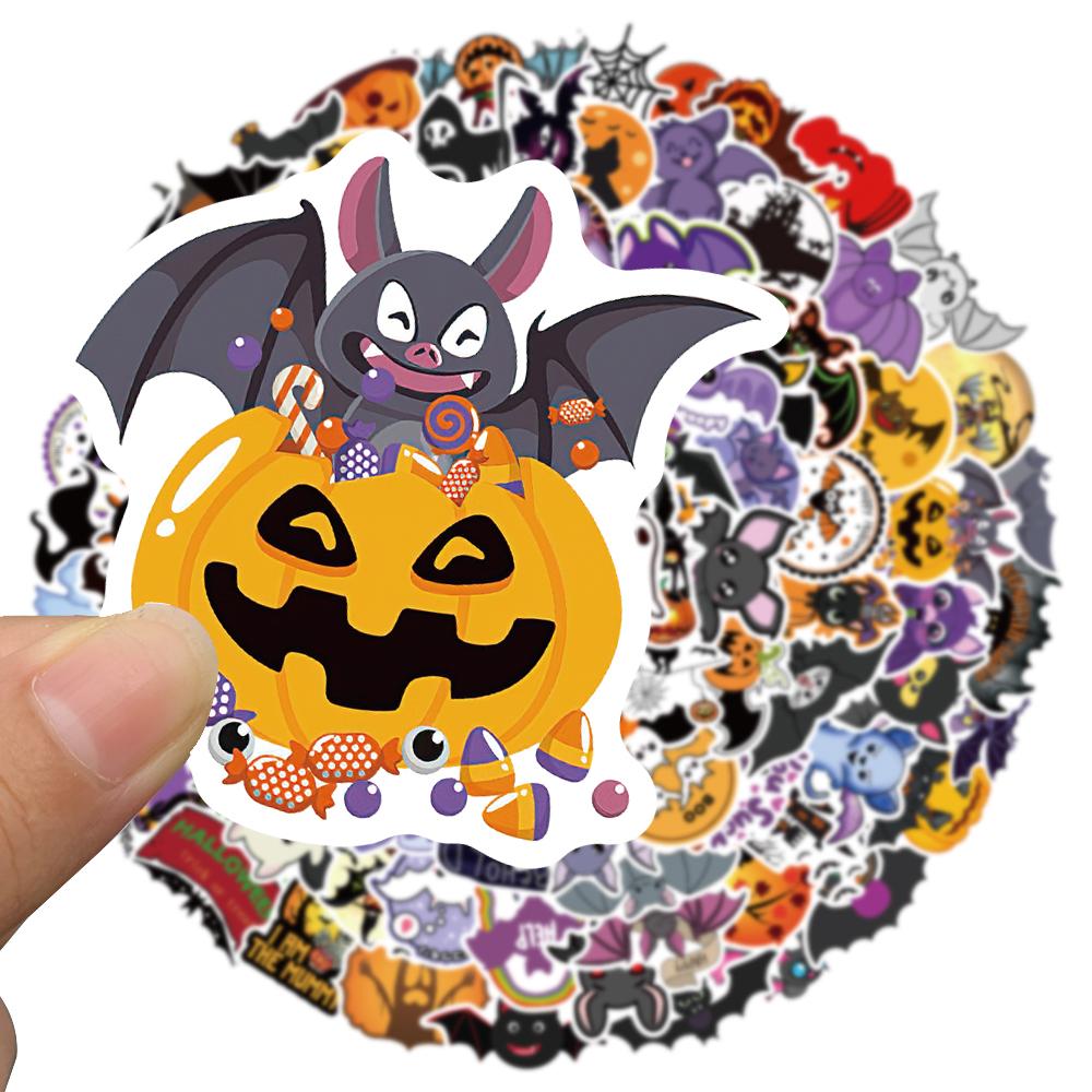 100Pcs Halloween Cartoon Pumpkin Cute Bat Stickers Motorcycle Suitcase Skateboard Laptop Luggage Fridge Phone Decals