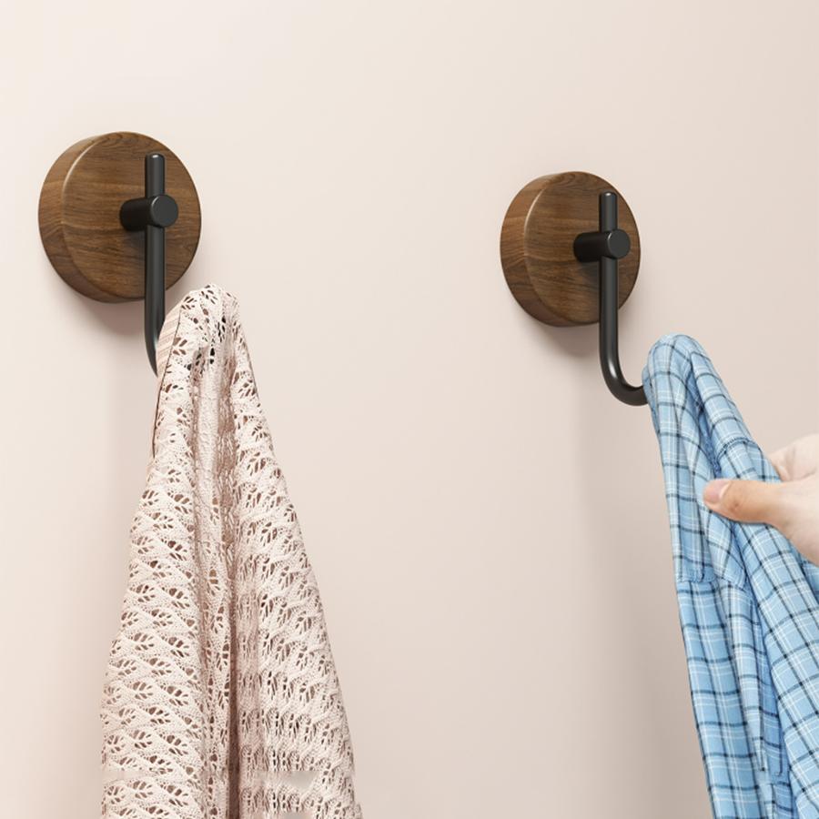 Self-sticking Pure Wooden Hook In Walnut Color for Keys, a Decorative Towel Hanging Hook, Door Hanger, Wall-mounted Coat Rack