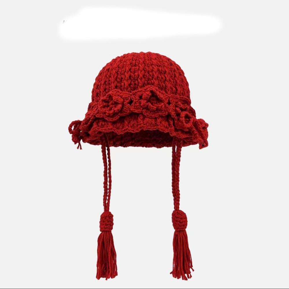 Ladies' Hats New Hand-Knitted Floral Braid Knit Hat for Women Retro Warm and Stylish Fringe Hat Trendy