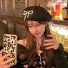 Street Style Pearls Bow Soft Hat Y2K Women Artist Hat Simple Lace Berets Cap  School