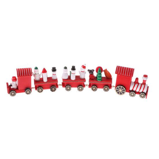 Mini Christmas Train Wooden Train Ornament with Mini Snowmen Santa Xmas-themed Train Table Decoration Toy Train Gifts for Kids