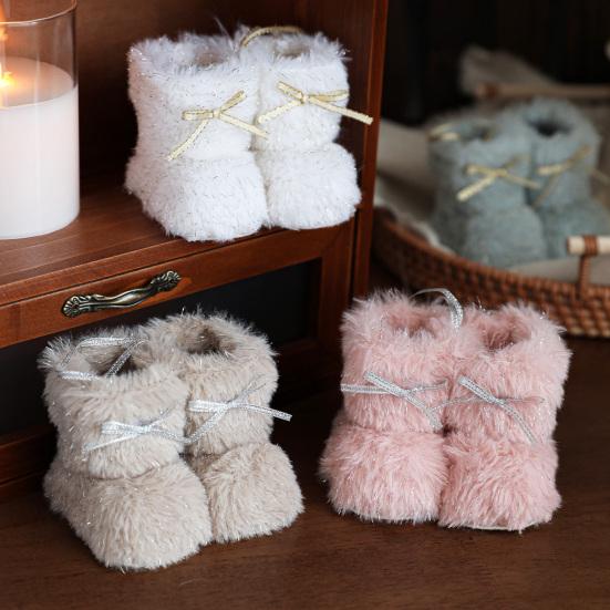 Christmas Boot Ornament Fuzzy Shoes Christmas Tree Hanging Ornaments Soft Plush Winter Boots Pendant for Home Office Decor