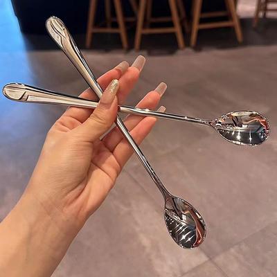 Stainless Steel Round Spoon Net Red Golden Dinner Long Handle Stirring Dessert