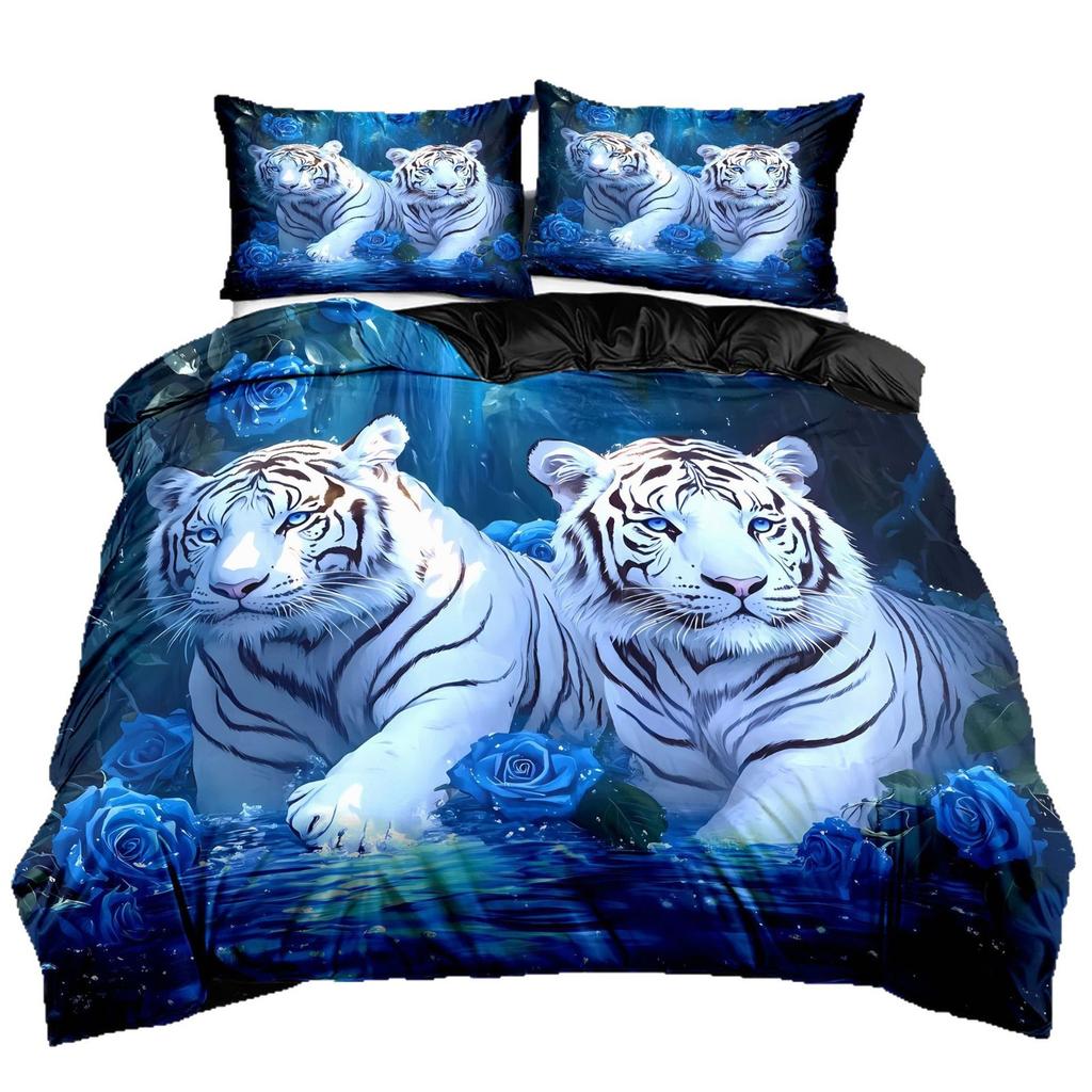 Påslakanset Tiger Rose 3D Digitaltryck Enkelsäng Dubbelsäng Påslakanset Tre delar Stjärnklar Himmel