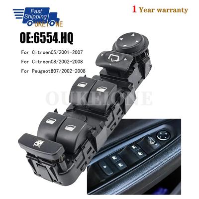 For 2001-2007 Peugeot 807 Citroen C5 C8 Front Left Driver Side Electric Master Window Switch Control Button Parts 6554HQ 6554.HQ