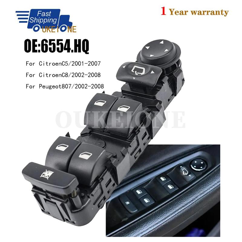 

For 2001-2007 Peugeot 807 Citroen C5 C8 Front Left Driver Side Electric Master Window Switch Control Button Parts 6554HQ 6554.HQ