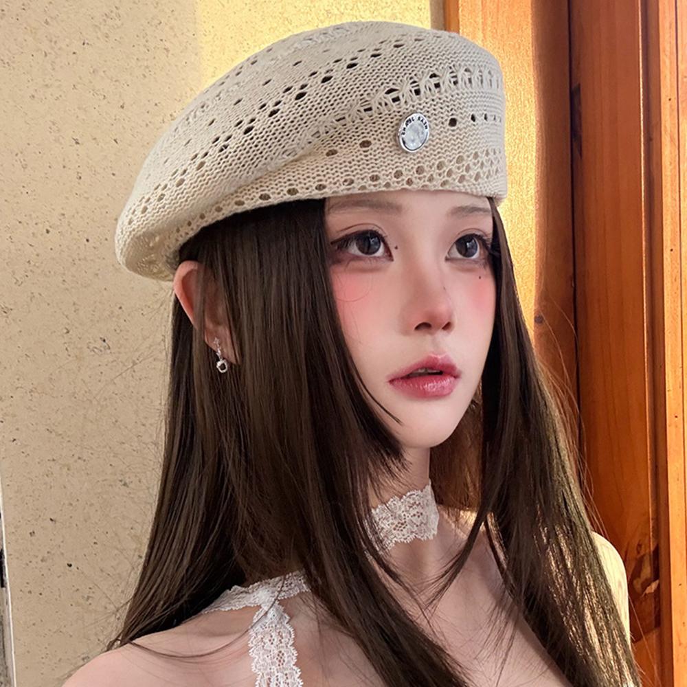 New Summer Beret Hat Women Simple Hollow Breathable Sunshade Hat Japanese Style Painter Hat Retro Bonnets Cap Holiday Hat Gift
