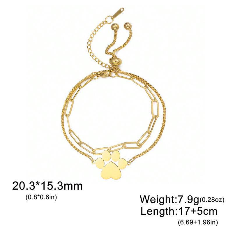 Stainless Steel Paw Print Heart Double-Layer Adjustable Bracelet