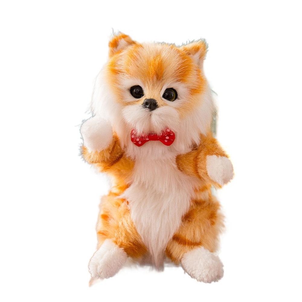 

Fluffy Soft Stuffed Kitten Model with Sound Fake Cats Plushie Figure Kids Gifts жёлтый
