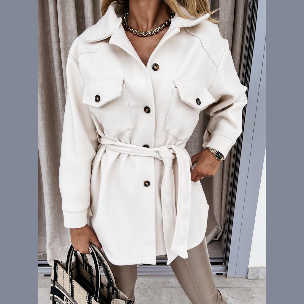 Autumn and Winter Lapel Single Breasted Thickened Solid Color Shirt Women's Woolen Loose Jacket Wool Women's Woolen Jacket