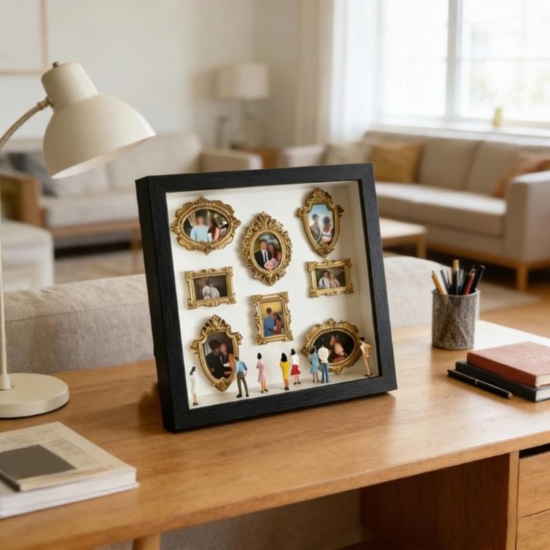 DIY Personalize Mini Museums Silhouettes Box Set with Gold Frame and Mini Figures Photo Display Shadows Box for Home Decors