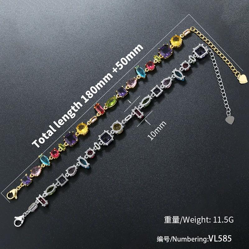 ZHUKOU Golden Plated Colourful Crystals Elegant Collarbone Necklace Ladies Beaded Bracelet Ladies Jewellery:VL585 VL586