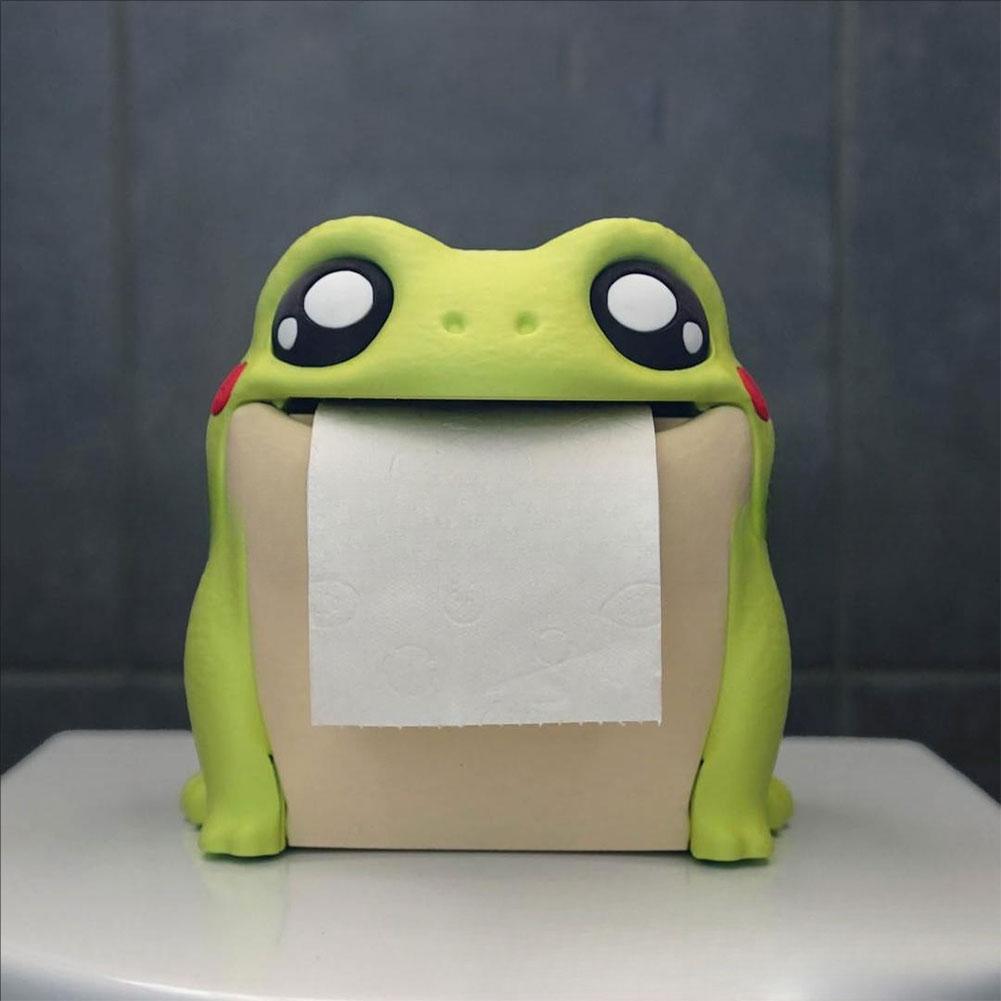 Cute Frog Toilet Roll Paper Case Interactive Frog Flip Tissue Storage Rack Cartoon Bathroom Organizer for Home Kitchen