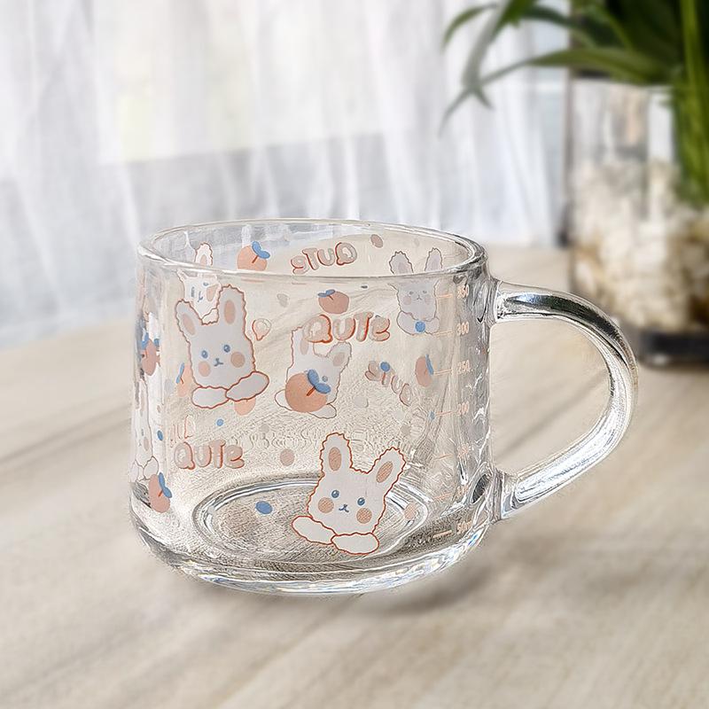 

Стеклянная кружка для молока с мультяшным принтом, крышкой, соломинкой и ложкой – Милая подарочная кружка для завтрака с логотипом 301-400ml