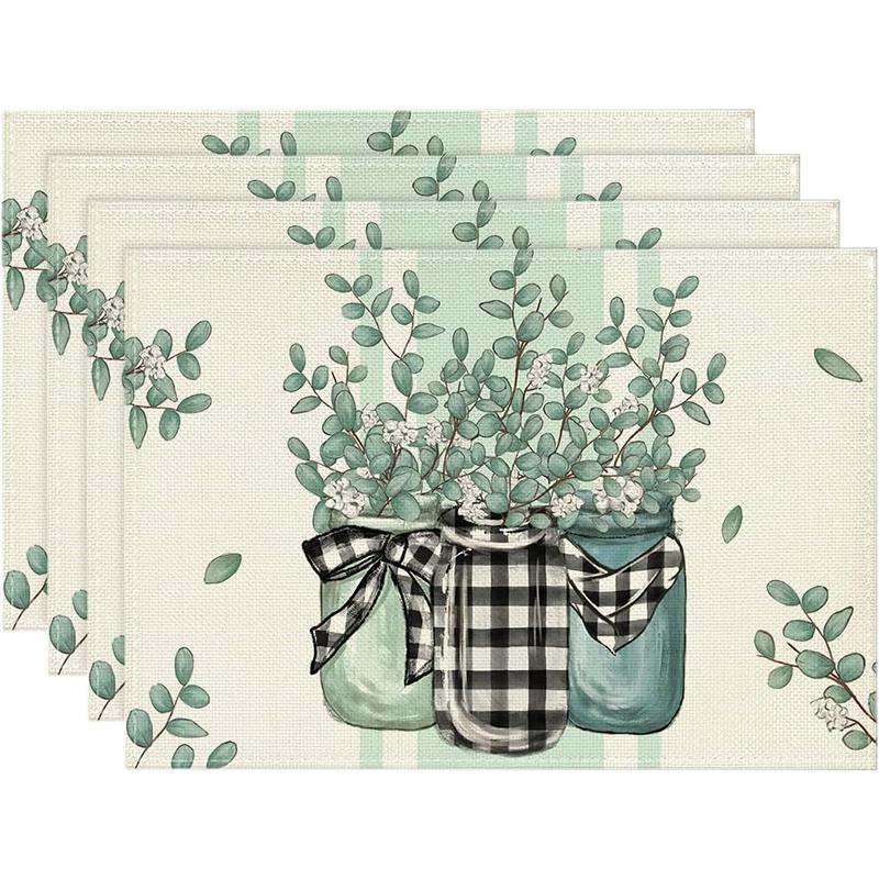 Tropical Leaf Placemats Bohemian Table Decor Non-Slip Heat Resistant Tableware Dinner Mat for Summer Beach Home Decor 4PC-30X45cm